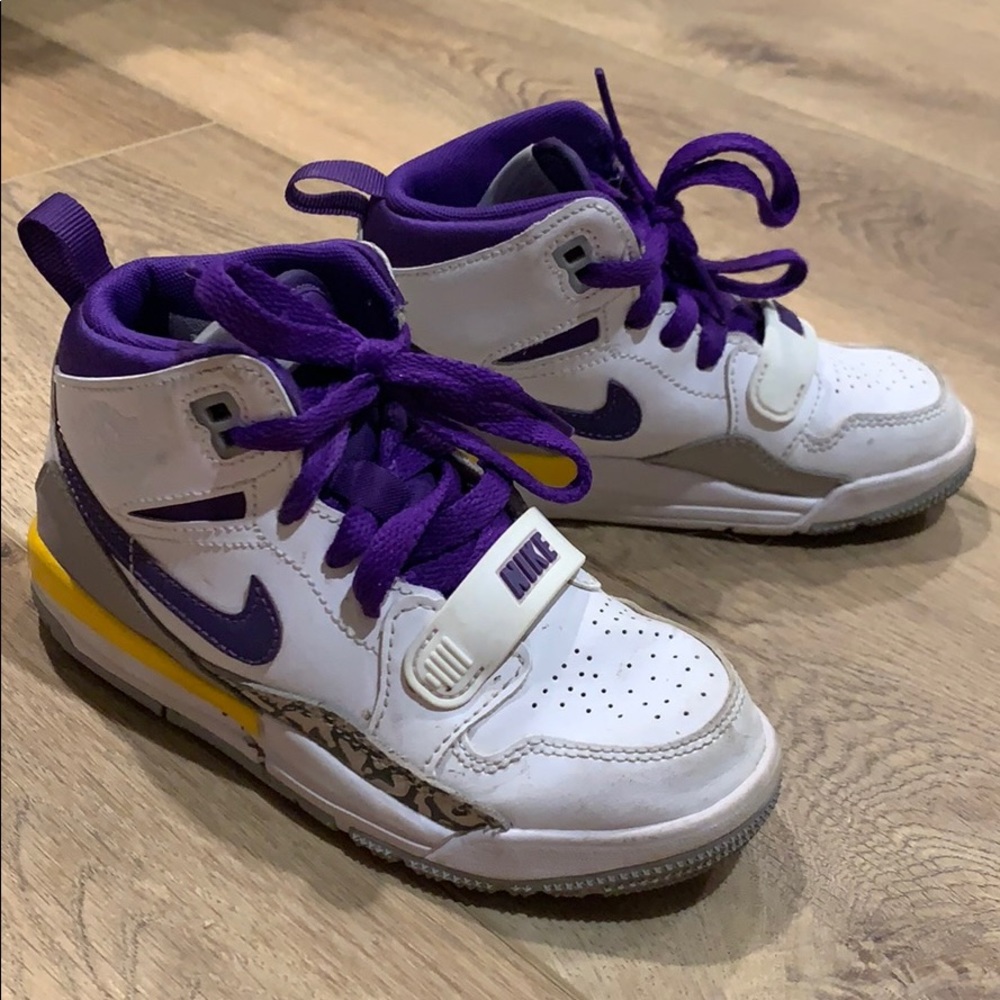 Kids High Tops Kicks Lakers Purple and Yellow Nike Air Jordans size 10 toddler